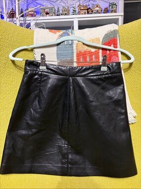 Black Faux Leather A-Line Mini Skirt